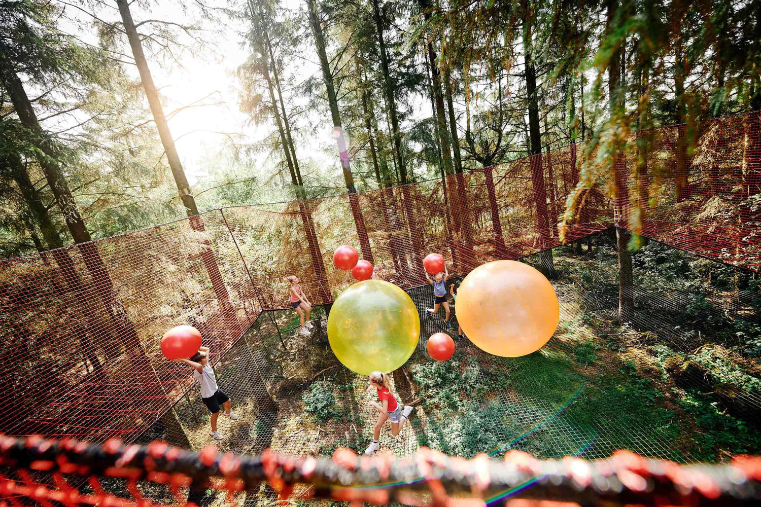 There is playing with balls in a net at WOW PARK.