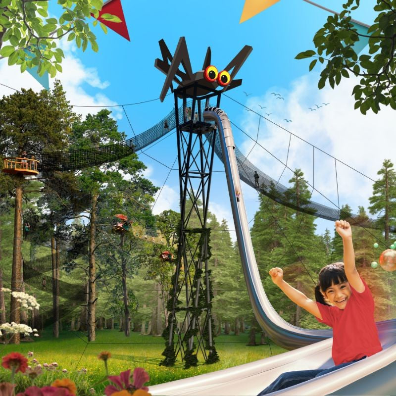 En tegning af EDDERKOPPEN i WOW PARK Skjern.