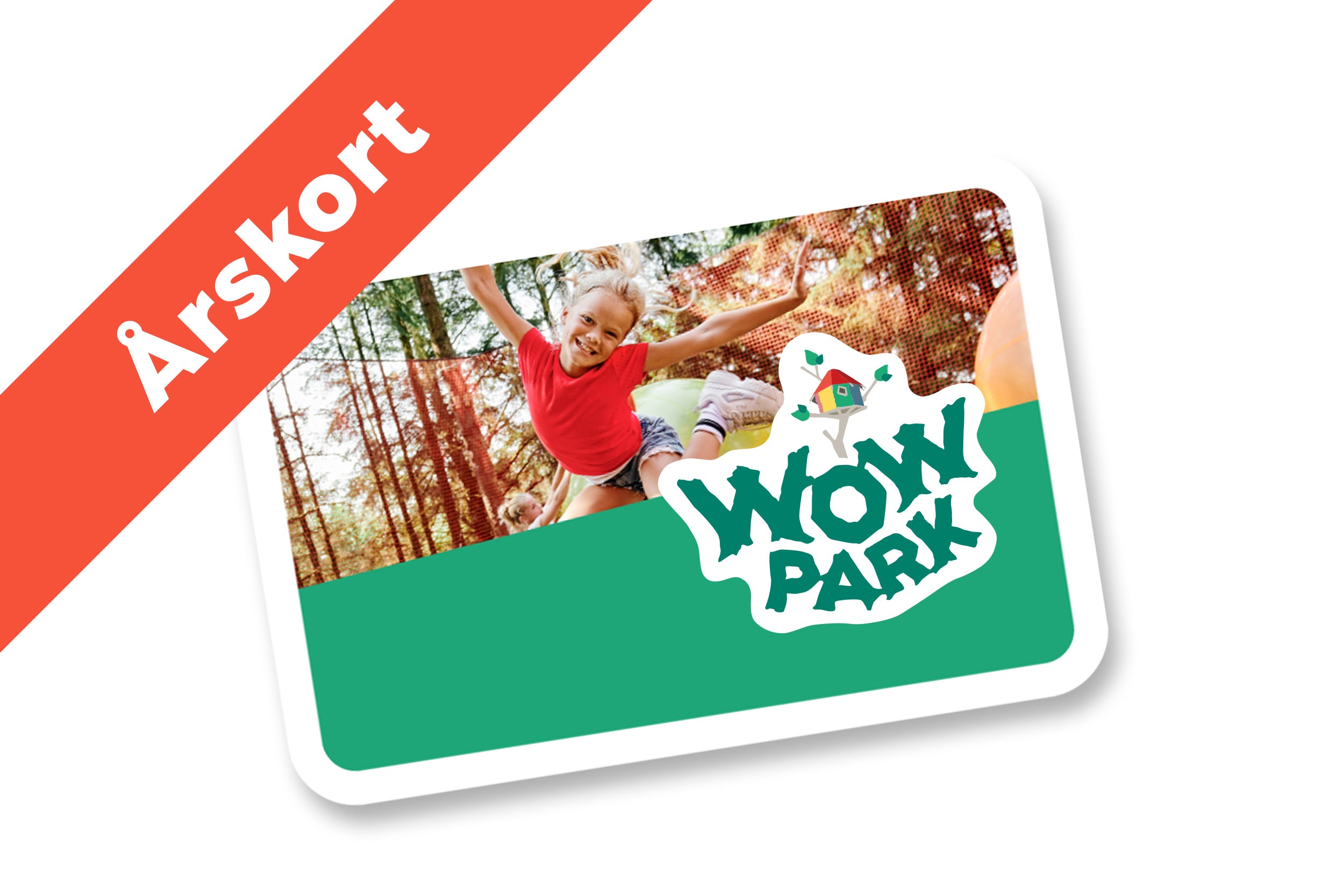 Foto/grafik, som skal ligne et årskort med pige, som har det sjovt i et net i WOW PARK.