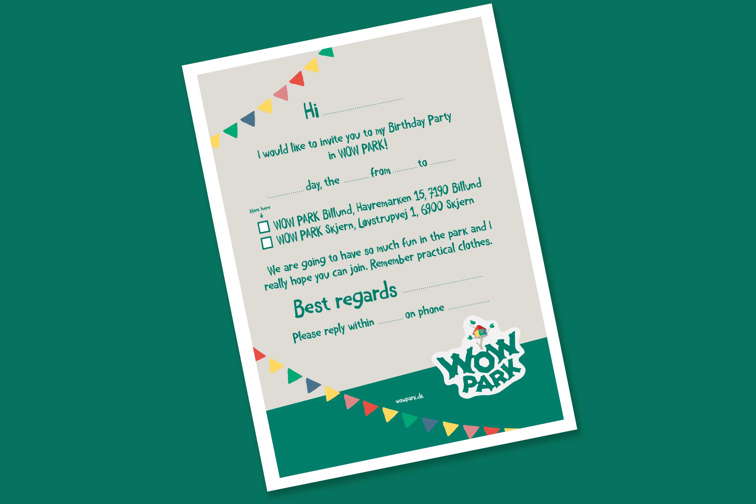 A printable children's birthday party invitation.

