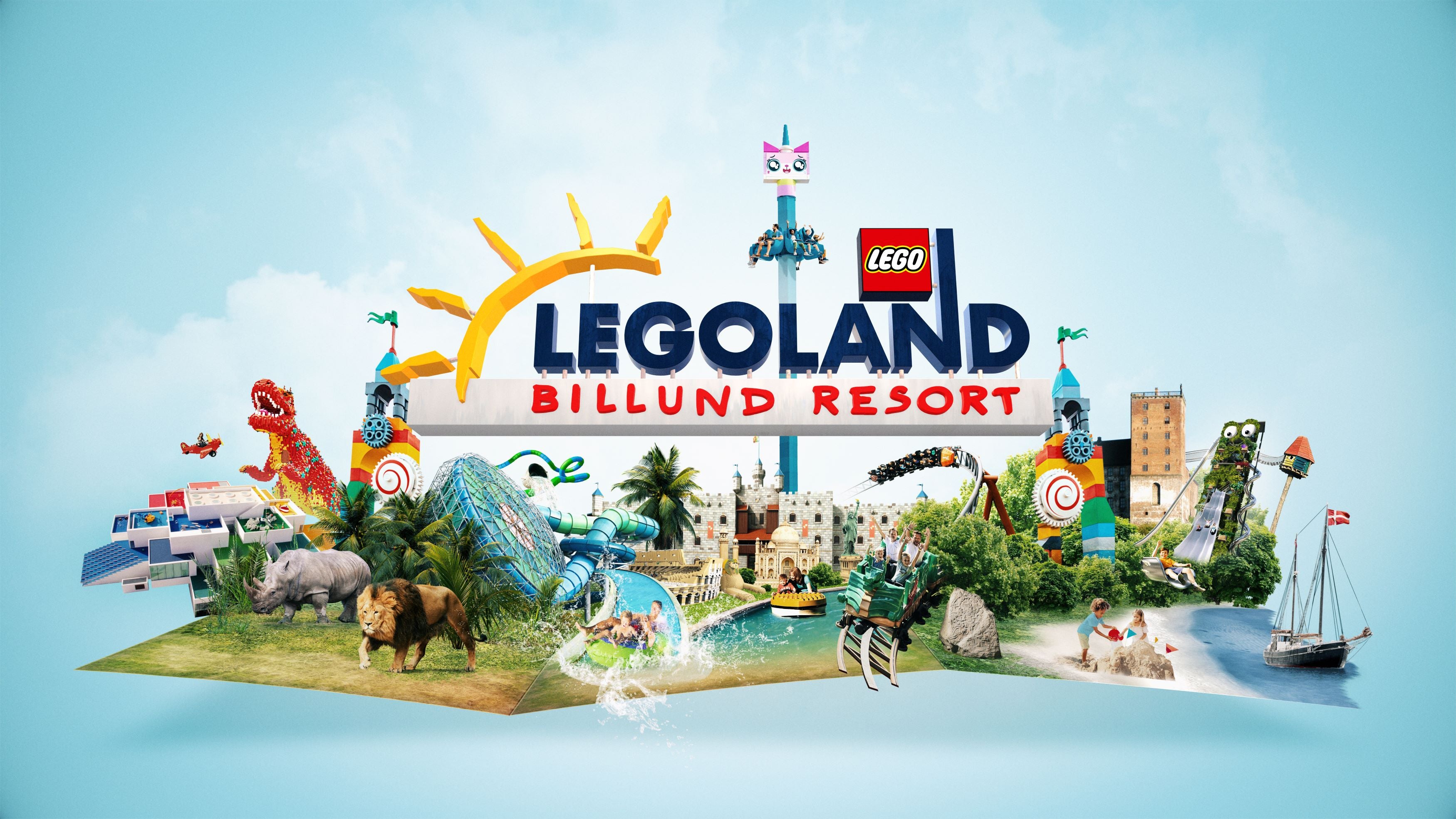 Man sieht eine Grafik, die die verschiedenen Attraktionen im LEGOLAND® Billund Resort zeigt.