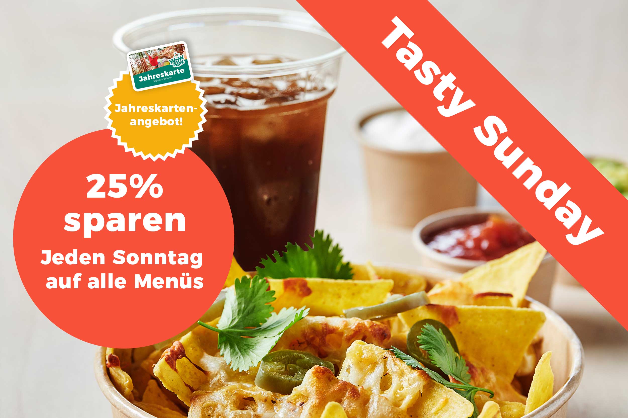 Essen aus WOW PARK mit einem speziellen Angebot für Jahreskarteninhaber.