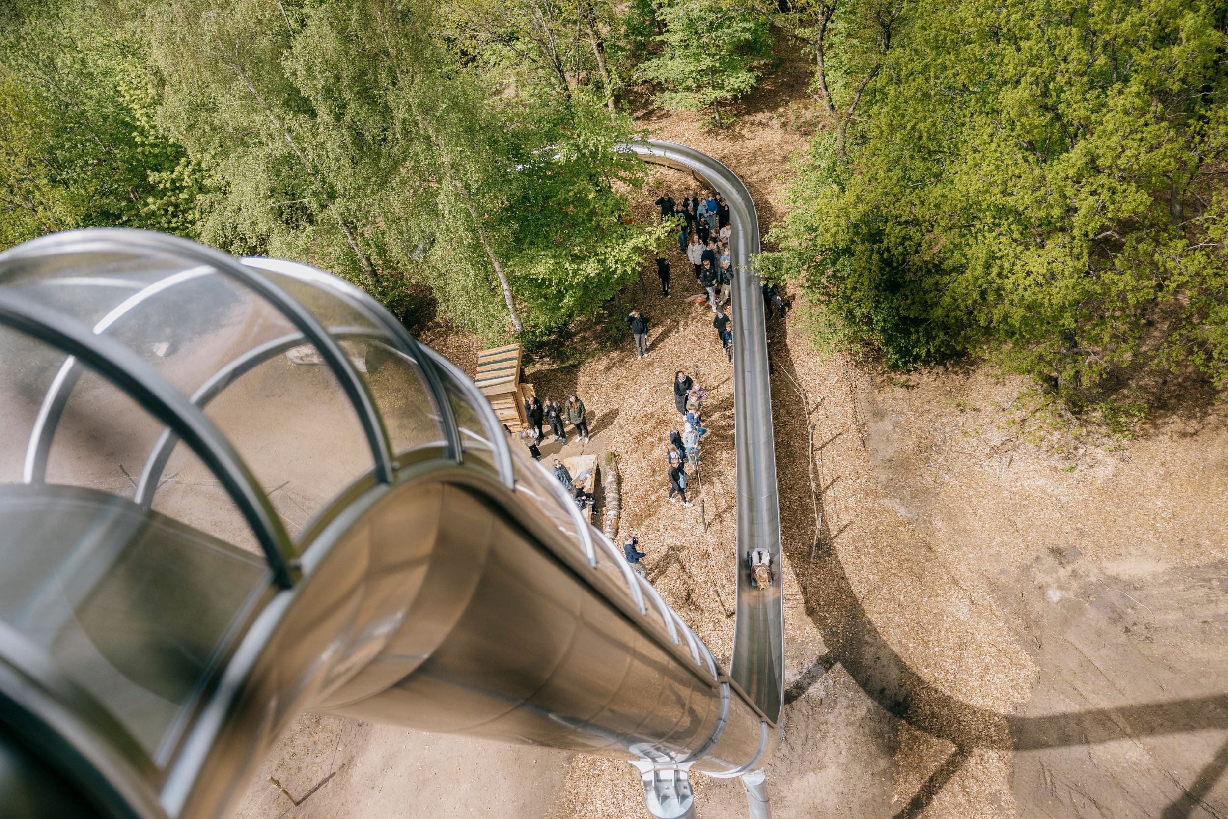 The LIGHTNING slide seen from above in WOW PARK Billund