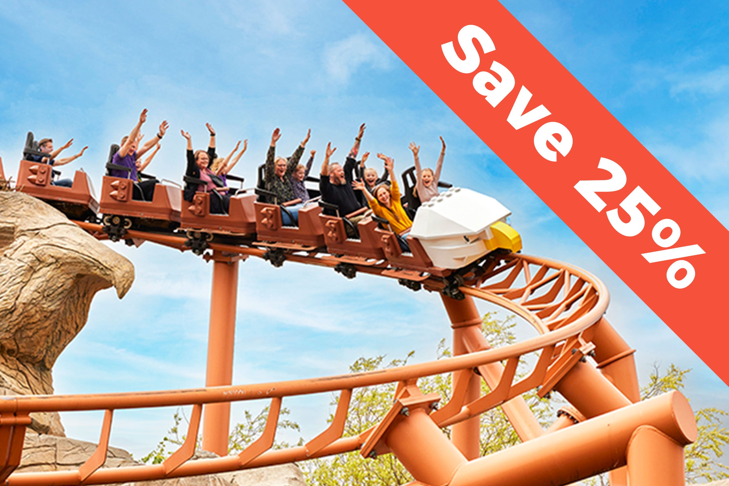 A group of guests at LEGOLAND® are having fun on a ride.