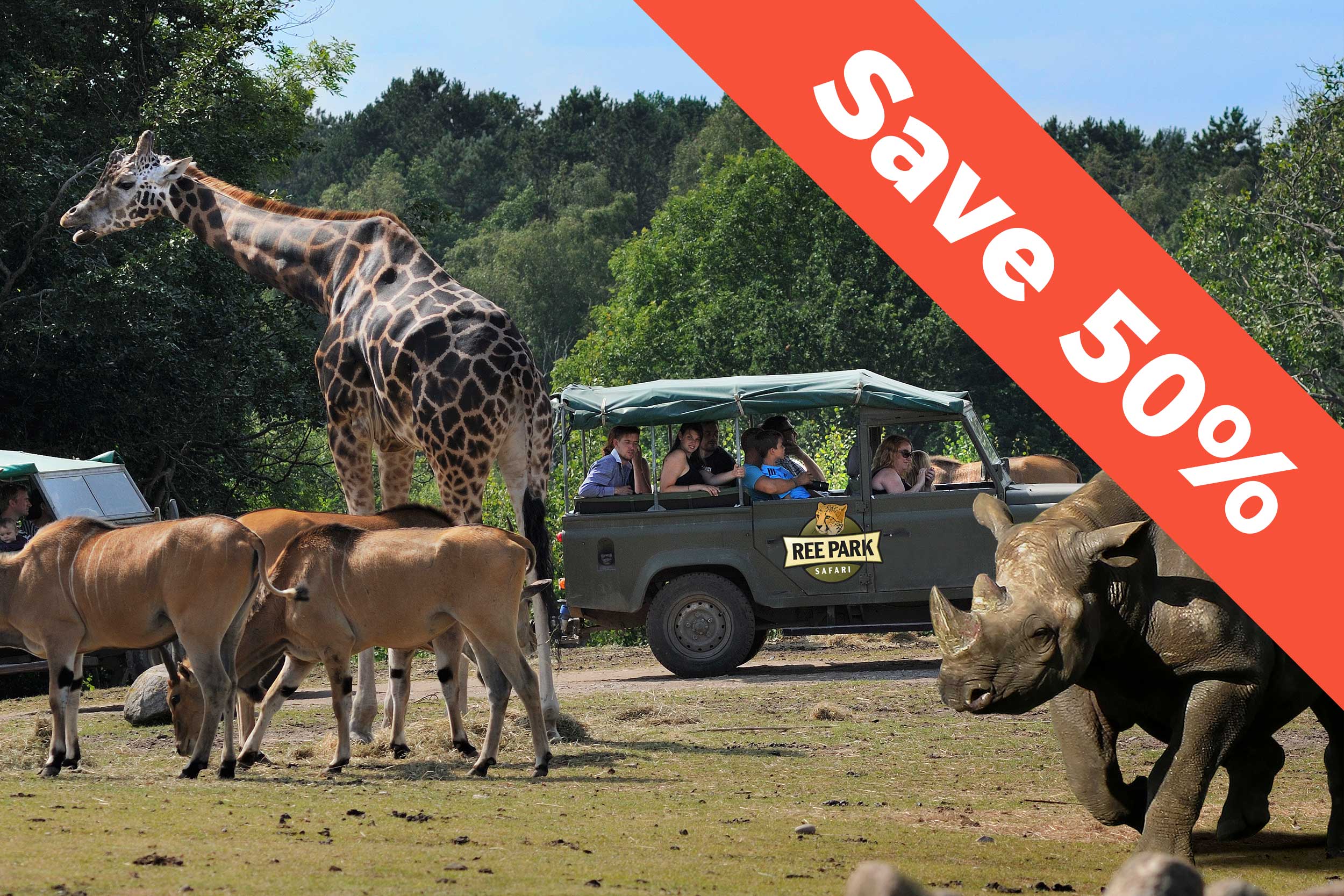 A group on a safari tour in a jeep in Ree Park.