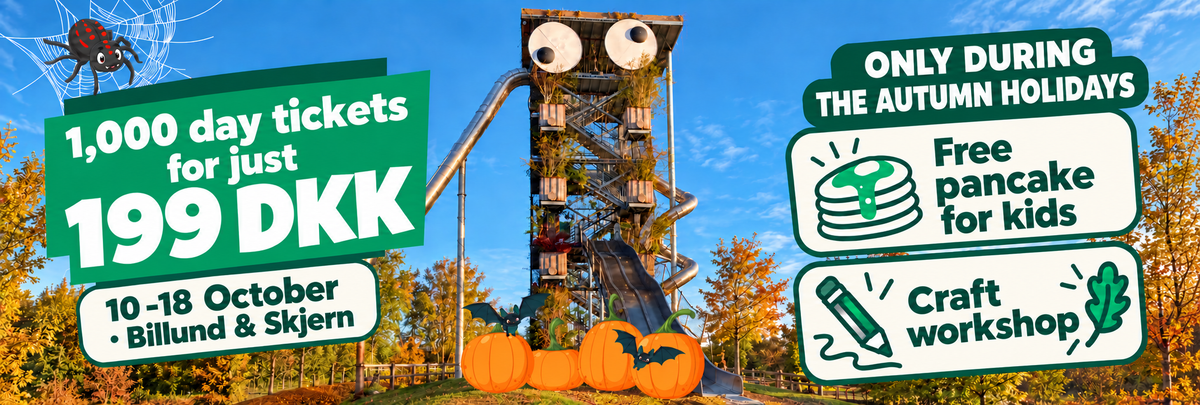GIGANTEN at WOW PARK Billund with text about the 199 DKK offer and a list of activities during the autumn holiday.
