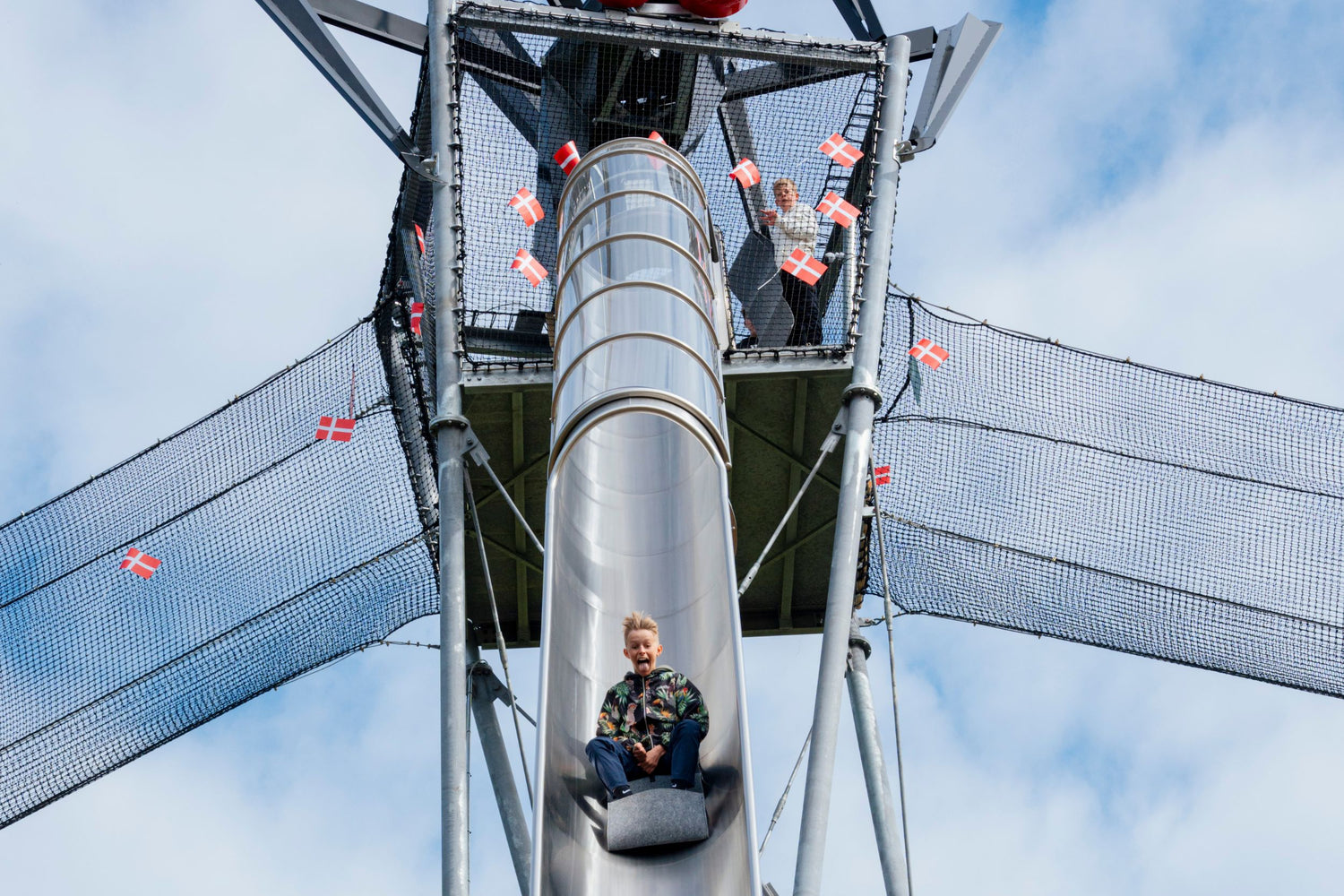 A boy on his way down the SPIDER at WOW PARK Skjern.